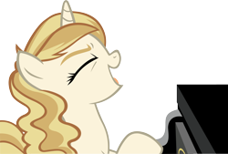 Size: 5487x3708 | Tagged: safe, artist:ironm17, sweet biscuit, pony, unicorn, eyes closed, female, mare, piano, simple background, singing, solo, transparent background, vector