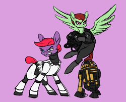 Size: 789x637 | Tagged: safe, artist:alorix, oc, oc only, oc:moon shadow, oc:threaded needle, pegasus, pony, robot, armor, droid, scar, star wars, stormtrooper, tie fighter pilot