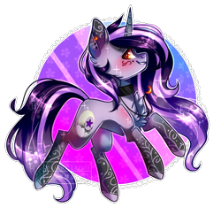 Size: 1975x1921 | Tagged: safe, artist:huirou, oc, oc only, oc:moonlight, pony, unicorn, chest fluff, choker, female, looking back, mare, smiling, solo