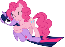 Size: 4500x3253 | Tagged: safe, artist:slb94, pinkie pie, twilight sparkle, twilight sparkle (alicorn), alicorn, earth pony, pony, princess twilight sparkle (episode), hug, simple background, smiling, transparent background, vector