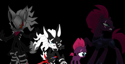 Size: 5279x2724 | Tagged: safe, artist:trungtranhaitrung, fizzlepop berrytwist, tempest shadow, jackal, my little pony: the movie, spoiler:sonic the hedgehog, crossover, edgy, eye scar, female, filly, infinite (character), ow the edge, phantom ruby, scar, sonic forces, sonic the hedgehog (series), spoilers for another series, sword, unmasked, weapon, zero the jackal