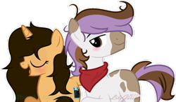 Size: 1024x600 | Tagged: safe, artist:fragrance-mlpng, artist:shootingstaryt, oc, oc only, oc:adventure, oc:michelle, earth pony, pony, unicorn, female, male, mare, simple background, stallion, transparent background