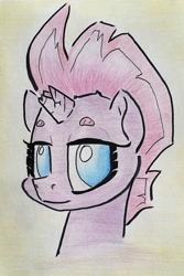 Size: 1371x2054 | Tagged: safe, artist:shoeunit, tempest shadow, unicorn, my little pony: the movie, broken horn, bust, colored pencil drawing, female, mare, portrait, solo, traditional art