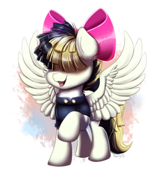 Size: 1811x1877 | Tagged: safe, artist:confetticakez, songbird serenade, pegasus, pony, my little pony: the movie, bow, female, mare, simple background, smiling, solo, standing