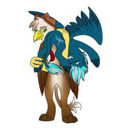 Size: 1024x1024 | Tagged: safe, artist:yarugreat, oc, oc only, oc:gili fast, griffon, pegasus, pony, bipedal, drunk, hat, holding, holding a pony, leonine tail, simple background, sleeping, transparent background, unshorn fetlocks