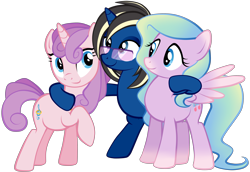 Size: 6463x4448 | Tagged: safe, artist:petraea, oc, oc only, oc:halo harmony, oc:pop star, oc:prism song, pegasus, pony, unicorn, absurd resolution, female, mare, simple background, sunglasses, transparent background, vector