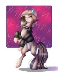 Size: 1500x1900 | Tagged: safe, artist:kokona-haruto, oc, oc only, oc:sapphire cryst, pony, unicorn, clothes, collar, cyrillic, female, looking at you, russian, smiling, solo, vest