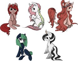 Size: 2763x2158 | Tagged: safe, artist:violentdreamsofmine, oc, oc only, oc:natura, oc:prism heart, oc:spiced tea, oc:twin lily, oc:wonder spirit, kirin, panda pony, pony, chibi, high res