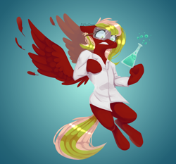 Size: 1152x1075 | Tagged: safe, artist:chibadeer, oc, oc only, pegasus, pony, clothes, female, flask, lab coat, mare, solo