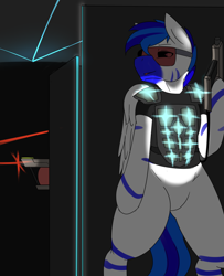 Size: 2591x3197 | Tagged: safe, artist:grey-horse, oc, oc only, oc:fifty percent, laser, lasertag, solo