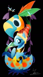 Size: 800x1408 | Tagged: safe, artist:ii-art, meadowbrook, bee, earth pony, flash bee, pony, shadow play, clothes, female, healer's mask, mare, mask, smiling, solo, swamp fever plant