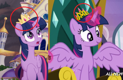 Size: 708x464 | Tagged: safe, edit, edited screencap, screencap, twilight sparkle, twilight sparkle (alicorn), alicorn, my little pony: the movie, trade ya, comparison, crown, jewelry, regalia, tiara