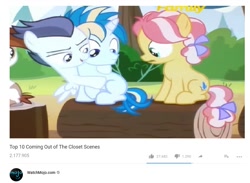 Size: 908x664 | Tagged: safe, kettle corn, pipsqueak, rumble, skeedaddle, earth pony, pegasus, pony, unicorn, marks and recreation, colt, female, filly, implied gay, look at my ass, male, top 10 anime list parody, watchmojo.com