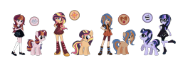 Size: 2600x856 | Tagged: safe, artist:thepegasisterpony, oc, oc:arpeggio twinkle, oc:everfree shine, oc:silver screen, oc:twilight stardust, pony, equestria girls, base used, cutie mark background, cutie mark on clothes, equestria girls ponified, family, female, half-siblings, hand on hip, magical lesbian spawn, offspring, parent:juniper montage, parent:sci-twi, parent:sonata dusk, parent:sunset shimmer, parents:scitwishimmer, parents:sunata, ponified, siblings, simple background, sisters, transparent background