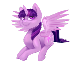 Size: 2500x2300 | Tagged: safe, artist:thefluffyvixen, twilight sparkle, twilight sparkle (alicorn), alicorn, pony, female, mare, prone, simple background, smiling, solo, transparent background