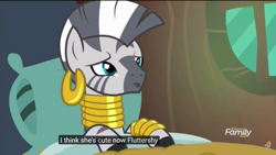 Size: 1366x768 | Tagged: safe, screencap, zecora, pony, zebra, a health of information, bed, discovery family logo, implied fluttershy, implied shipping, meme, youtube caption, zecora's hut