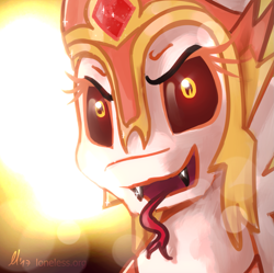 Size: 1519x1511 | Tagged: safe, artist:loneless-art, daybreaker, alicorn, pony, a royal problem, female, fire, solo