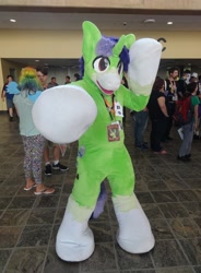 Size: 706x960 | Tagged: safe, oc, oc only, oc:crescent star, unicorn, bronycon, fursuit, irl, photo, ponysuit, pose