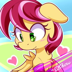 Size: 500x500 | Tagged: safe, artist:dshou, oc, oc only, oc:raspberry cremè, oc:raspberry crème, pegasus, pony, blushing, cute, female, heart, mare, solo, wavy mouth