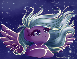 Size: 2600x2000 | Tagged: safe, artist:chaosangeldesu, oc, oc only, oc:lilac wind, pegasus, pony, female, mare, smiling, solo, space, spread wings, wings, ych result