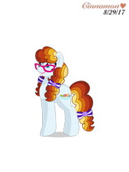 Size: 2048x2732 | Tagged: safe, artist:cinnamon-swirls, oc, oc only, oc:candy swirl, earth pony, pony, bow, braces, glasses, hair bow, offspring, parent:cheese sandwich, parent:pinkie pie, parents:cheesepie, simple background, solo, transparent background