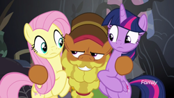 Size: 1920x1080 | Tagged: safe, screencap, cattail, fluttershy, twilight sparkle, twilight sparkle (alicorn), alicorn, pegasus, pony, a health of information, discovery family logo, out of context