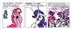 Size: 1573x656 | Tagged: safe, artist:gingerfoxy, pinkie pie, rarity, twilight sparkle, twilight sparkle (alicorn), alicorn, earth pony, pony, unicorn, pony comic generator, angry, book, comic, female, floppy ears, magic, twilight (series)