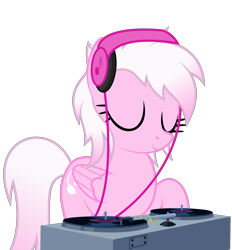 Size: 6073x6552 | Tagged: safe, artist:xenoneal, oc, oc only, oc:shaidy ray, pegasus, pony, absurd resolution, eyes closed, female, headphones, mare, simple background, solo, transparent background, turntable, vector