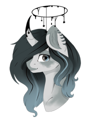 Size: 676x960 | Tagged: safe, artist:tinatina-8, oc, oc only, pony, unicorn, bust, curved horn, female, halo, mare, portrait, simple background, solo, transparent background