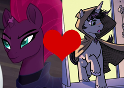 Size: 430x307 | Tagged: safe, artist:alphamonouryuuken, idw, shadow lock, tempest shadow, my little pony: the movie, spoiler:comic, heart, shipping, shipping domino, tempestlock