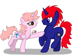 Size: 896x700 | Tagged: safe, artist:chelseawest, oc, oc only, oc:arlene, oc:nitroflame, alicorn, pony, unicorn, female, male, mare, simple background, stallion, transparent background