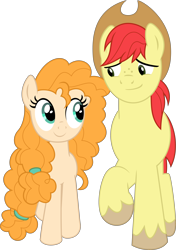 Size: 4096x5826 | Tagged: safe, artist:tralomine, bright mac, pear butter, pony, the perfect pear, .svg available, absurd resolution, brightbutter, female, husband and wife, looking at each other, male, mare, shipping, simple background, smiling, stallion, straight, transparent background, vector