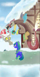 Size: 1652x3144 | Tagged: safe, artist:mr100dragon100, discord, christmas, female, filly, hearts warming day, holiday, present, snow