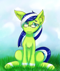 Size: 1870x2222 | Tagged: safe, artist:amaimono, oc, oc only, oc:miles bright, pony, female, glasses, sitting, solo