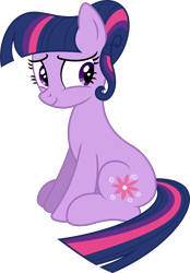 Size: 6021x8654 | Tagged: safe, artist:deyrasd, artist:flipwix, twilight sparkle, oc, oc:twilight song, earth pony, pony, absurd resolution, alternate cutie mark, alternate hairstyle, alternate universe, earth pony twilight, female, hair bun, hilarious in hindsight, looking back, mare, race swap, simple background, sitting, smiling, solo, the flutterby effect, transparent background, vector