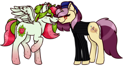 Size: 1024x587 | Tagged: safe, artist:kikky-pl, oc, oc only, oc:lannie lona, oc:watermelana, pony, beatnik, beret, boop, clothes, freckles, glasses, gradient hooves, grin, hat, noseboop, raised hoof, simple background, smiling, sweater, transparent background, turtleneck