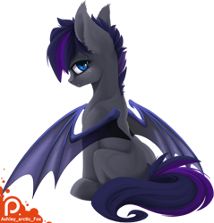 Size: 959x1003 | Tagged: safe, artist:arctic-fox, oc, oc only, bat pony, bat pony oc, commission, female, looking at you, looking back, mare, patreon, patreon logo, simple background, solo, transparent background