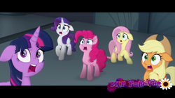 Size: 1280x720 | Tagged: safe, screencap, applejack, fluttershy, pinkie pie, rarity, twilight sparkle, twilight sparkle (alicorn), alicorn, earth pony, pegasus, pony, unicorn, my little pony: the movie, surprised