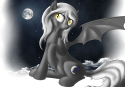 Size: 3600x2500 | Tagged: safe, artist:lightly-san, oc, oc only, oc:starlight, bat pony, cloud, moon, solo