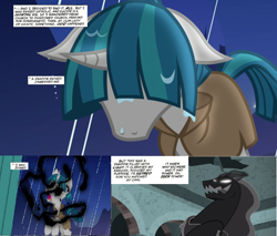 Size: 1170x995 | Tagged: safe, edit, edited screencap, screencap, pony of shadows, stygian, shadow play, i can't believe it's not idw, marvel, marvel comics, rain, spider-man, venom