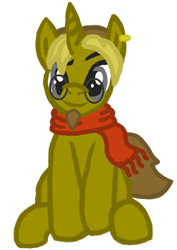 Size: 708x1000 | Tagged: safe, artist:kallisti, oc, oc only, oc:golden flask, pony, unicorn, 2018 community collab, beard, clothes, derpibooru community collaboration, ear piercing, earring, facial hair, glasses, jewelry, male, piercing, scarf, simple background, solo, transparent background