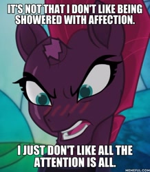 Size: 600x687 | Tagged: safe, edit, edited screencap, screencap, tempest shadow, my little pony: the movie, blushing, cute, image macro, meme, tempestbetes, tsundere, tsundere shadow