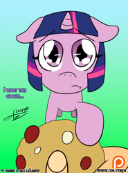 Size: 1212x1636 | Tagged: safe, artist:otakon, twilight sparkle, human, pony, unicorn, female, filly, filly twilight sparkle, floppy ears, gradient background, looking at you, looking up, offscreen character, patreon, patreon logo, pouting, pov, younger