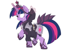 Size: 5440x4080 | Tagged: safe, artist:ncmares, artist:tyler611, color edit, edit, twilight sparkle, pony, unicorn, absurd resolution, clothes, colored, corrupted, element of magic, empress, evil, female, magic, mare, raised hoof, simple background, solo, transparent background