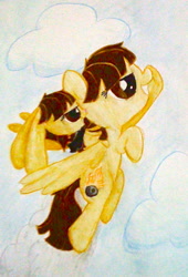 Size: 686x1011 | Tagged: safe, artist:beetrue, wild fire, pony, rabbit, flying, self ponidox, species swap, traditional art