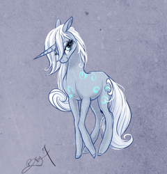 Size: 920x959 | Tagged: safe, artist:opalacorn, oc, oc only, oc:moonbow, pony, unicorn, body markings, cloven hooves, cute, female, gray background, mare, simple background, solo, swirly markings