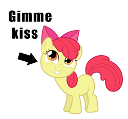 Size: 1450x1352 | Tagged: safe, apple bloom, pony, adorabloom, arrow, bronybait, cute, image macro, kiss on the cheek, meme, pointing, smiling, text