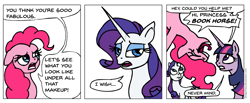 Size: 1894x778 | Tagged: safe, artist:gingerfoxy, pinkie pie, rarity, twilight sparkle, twilight sparkle (alicorn), alicorn, earth pony, pony, unicorn, pony comic generator, bookhorse, comic