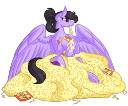 Size: 6000x5000 | Tagged: safe, artist:amazing-artsong, oc, oc only, oc:quilly, pegasus, pony, absurd resolution, commission, female, food, mare, noodles, pasta, ramen, simple background, solo, transparent background