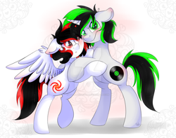 Size: 1024x807 | Tagged: safe, artist:bl--blacklight, oc, oc only, oc:litch, oc:ray scratch, pegasus, pony, unicorn, female, male, mare, oc x oc, ritch, shipping, simple background, stallion, straight, watermark